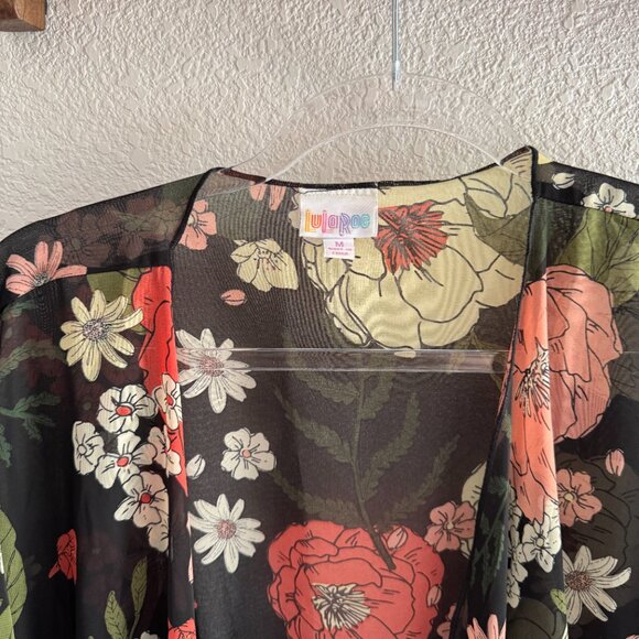 Lularoe black cardigan with florals - Picture 2 of 5